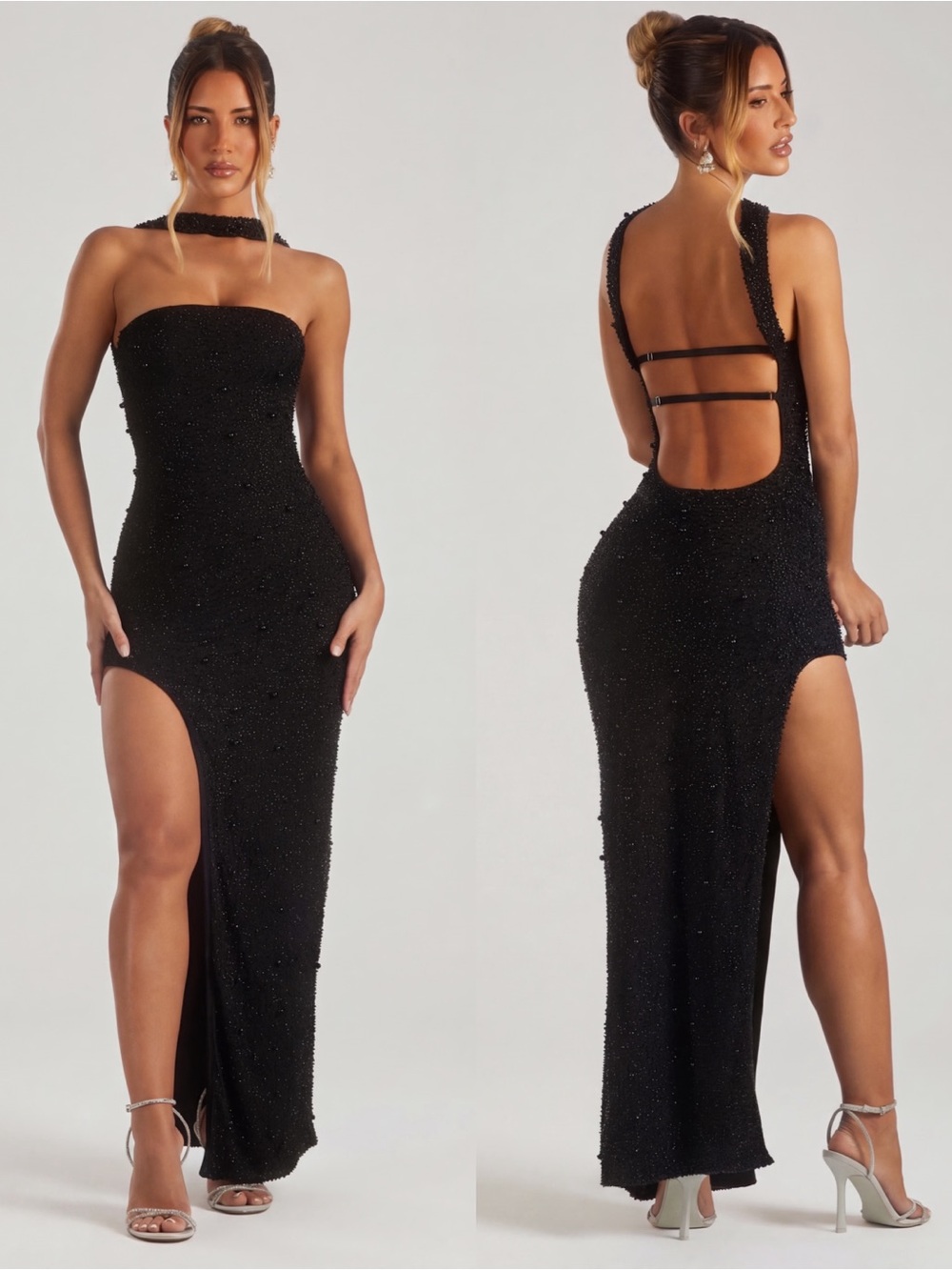 NWT Oh Polly Belgravia Embellished Bandeau Maxi Dress Black Size 2